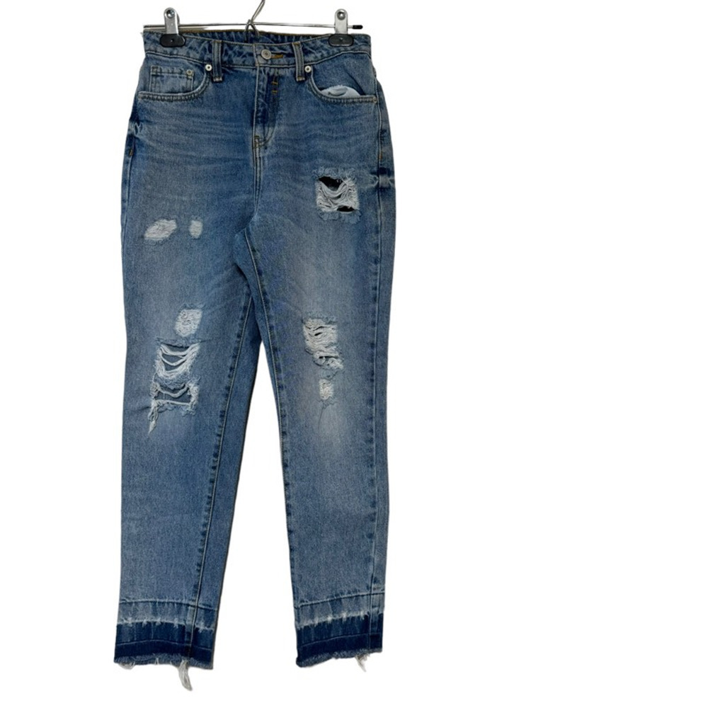 Koaj Norini Boyfriend Straight Leg Jeans Women's 4 Blue Distressed Medium Wash